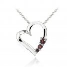 Sterling Silver Garnet Three Stone Floating Heart Necklace P13393G