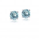 Sterling Silver Genuine 3-5ct Blue Topaz 4mm Round Stud Earrings - December Birthstone E11523BT