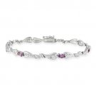 Sterling Silver Genuine Amethyst and Diamond Accent Heart Link Bracelet B11239A