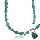 Sterling Silver Genuine Blue Turquoise stone bali bead nugget toggle Necklace N9857TQ4