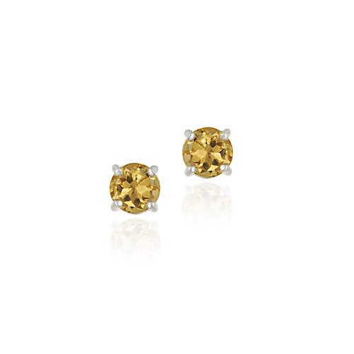 Sterling Silver Genuine Citrine 6mm Round Stud Earrings - November Birthstone E11524C