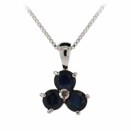 Sterling Silver Genuine Diamond Accent and Sapphire Three Stone Pendant P2433S