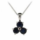 Sterling Silver Genuine Diamond Accent and Sapphire Three Stone Pendant P2433S