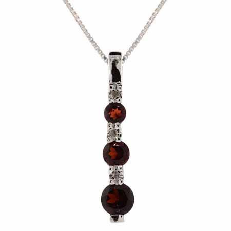 Sterling Silver Genuine Diamond and Genuine Garnet Stone Past Present and Future Pendant P4001G