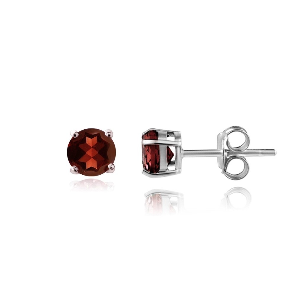 Sterling Silver Genuine Garnet 4mm Round Stud Earrings - January Birthstone E11523G