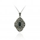 Sterling Silver Genuine Onyx & Marcasite Diamond Shaped Locket P2809O