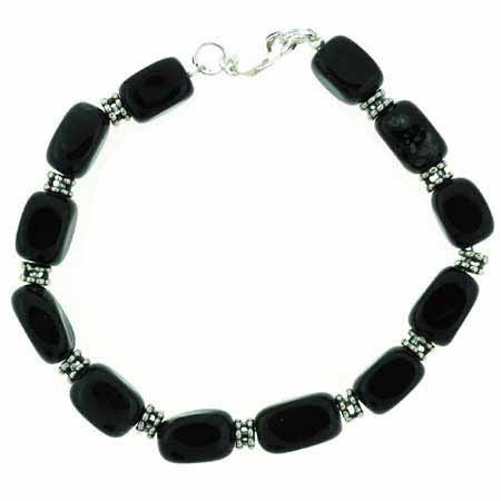 Sterling Silver Genuine Onyx Nugget & Bali Bead Bracelet B4523CBO