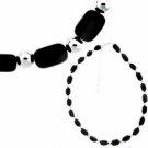 Sterling Silver Genuine Onyx Nugget and Round Silver Bead Bracelet N4522CBO