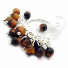 Sterling silver Genuine Tiger Eye Chandelier Hoop Earrings 1316