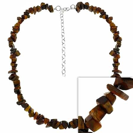 Sterling Silver Genuine Tiger Eye Chip Stone Necklace N287