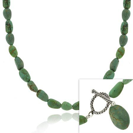 Sterling Silver Genuine Turquoise stone nugget toggle Necklace 18 N9971TQ3