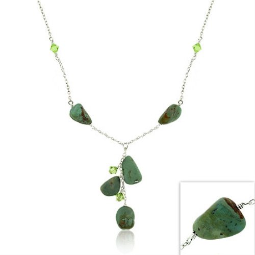 Sterling Silver Genuine Turquoise Stone Swarovski Elements Cluster Necklace N9869M