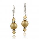 Sterling Silver Gold Swarovski Pearl & Crystal Dangle Leverback Earrings E12248M