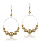 Sterling Silver Gold Swarovski Pearl Elements & Crystal Dangle Wire Leverback Earrings E12254M