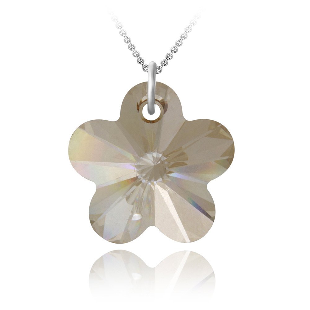 Sterling Silver Golden Shadow Swarovski Elements Flower Necklace P12559GS