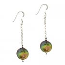 Sterling Silver Golden-Green Freshwater Cultured Coin Pearl Drop Earrings E9964M3