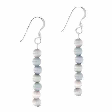 Sterling Silver Gray Cats Eye Beaded Dangle Earrings E9078GRY