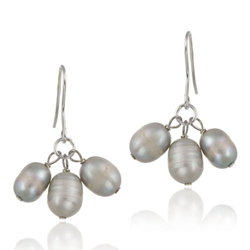 Sterling Silver Gray Freshwater Cultured Pearl Cluster Dangle Earrings E11749FGPL