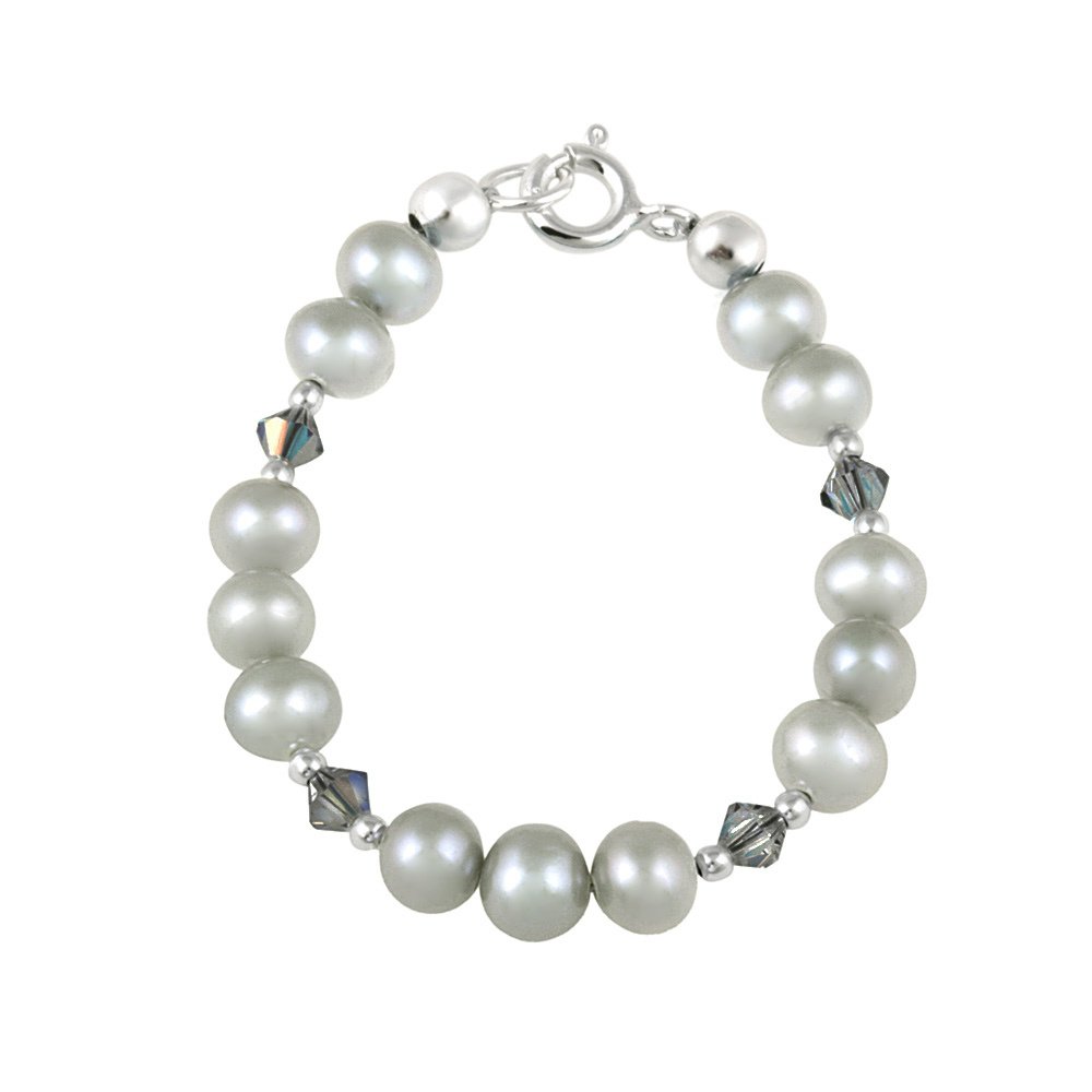 Sterling Silver Gray Freshwater Pearls & Gray Swarovski Elements Baby Bracelet B12577M4-4