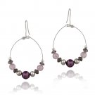 Sterling Silver Gray Pearls, Amethyst Chips & Stones Dangle Wire Earrings E12239M