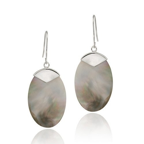 Sterling Silver Gray Shell Oval Dangle Earrings E12843GYS