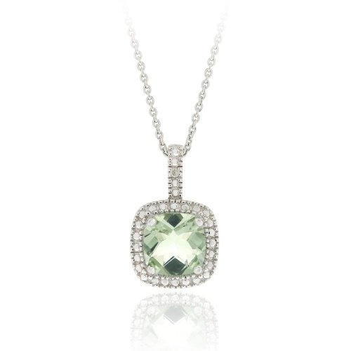 Sterling Silver Green Amethyst & Diamond Accent Square Pendant P11678GA