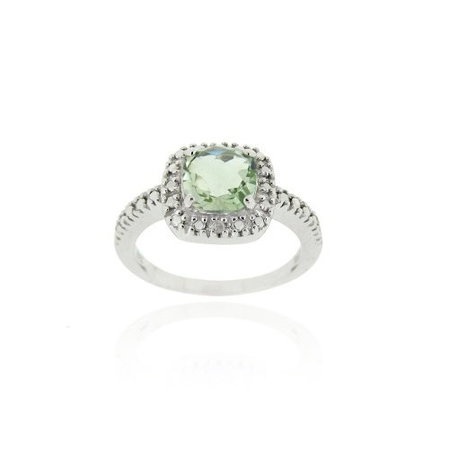 Sterling Silver Green Amethyst & Diamond Accent Square Ring Size 10 R11679GA-10