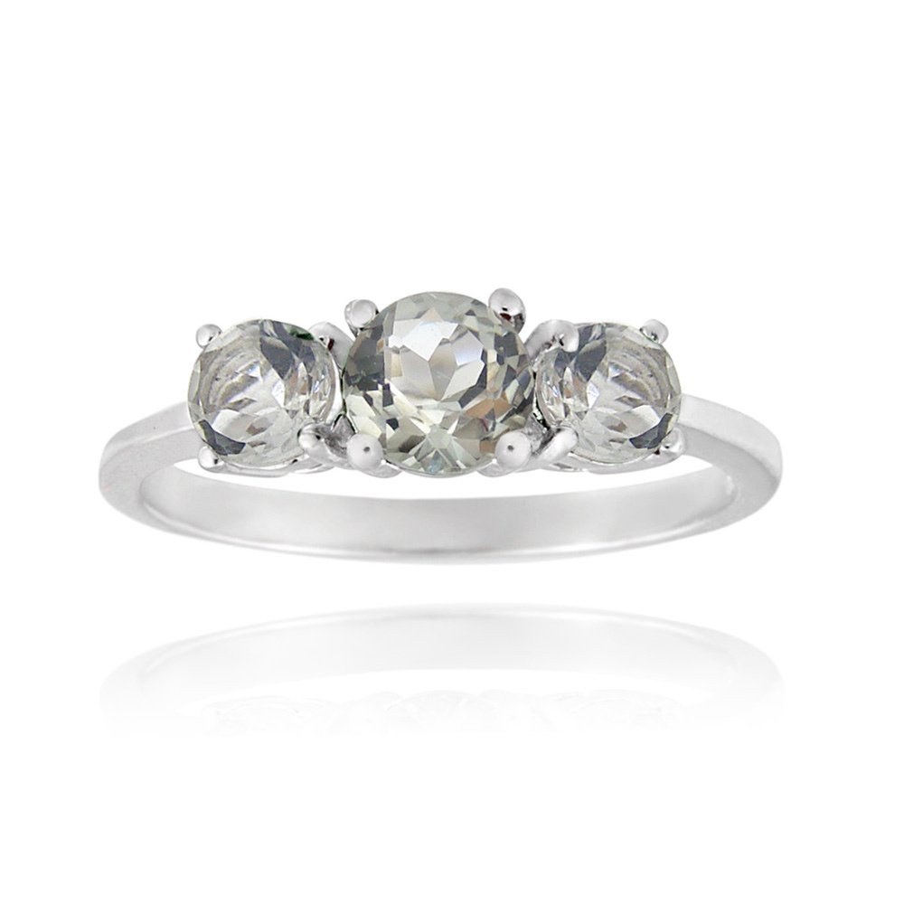 Sterling Silver Green Amethyst Three Stone Ring Size 10 R12274GA-10