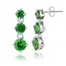 Sterling Silver Green CZ Three Stone Dangle Earrings E13027D