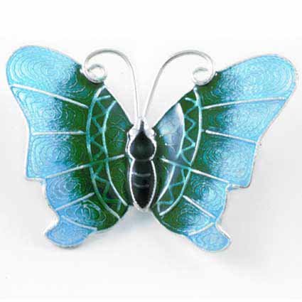 Sterling Silver Green Enamel Butterfly Pin 2347