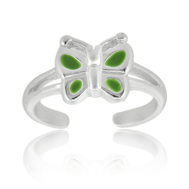 Sterling Silver Green Enamel Butterfly Toe Ring TR10761GR