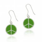Sterling Silver Green Enamel Peace Sign Dangle Earrings E10797GR