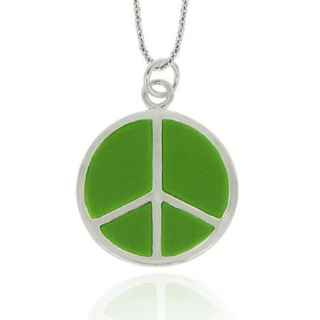 Sterling Silver Green Enamel Peace Sign Pendant P10797GR