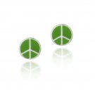 Sterling Silver Green Enamel Peace Sign Symbol Earrings E10803GR