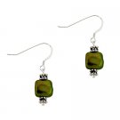 Sterling Silver Green Freshwater Cultured Square Coin Pearl & Bali Bead Earrings E9588M3