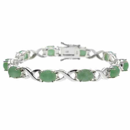 Sterling Silver Green Jade X and Oval Bracelet B86006JD