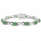 Sterling Silver Green Jade X and Oval Bracelet B86006JD