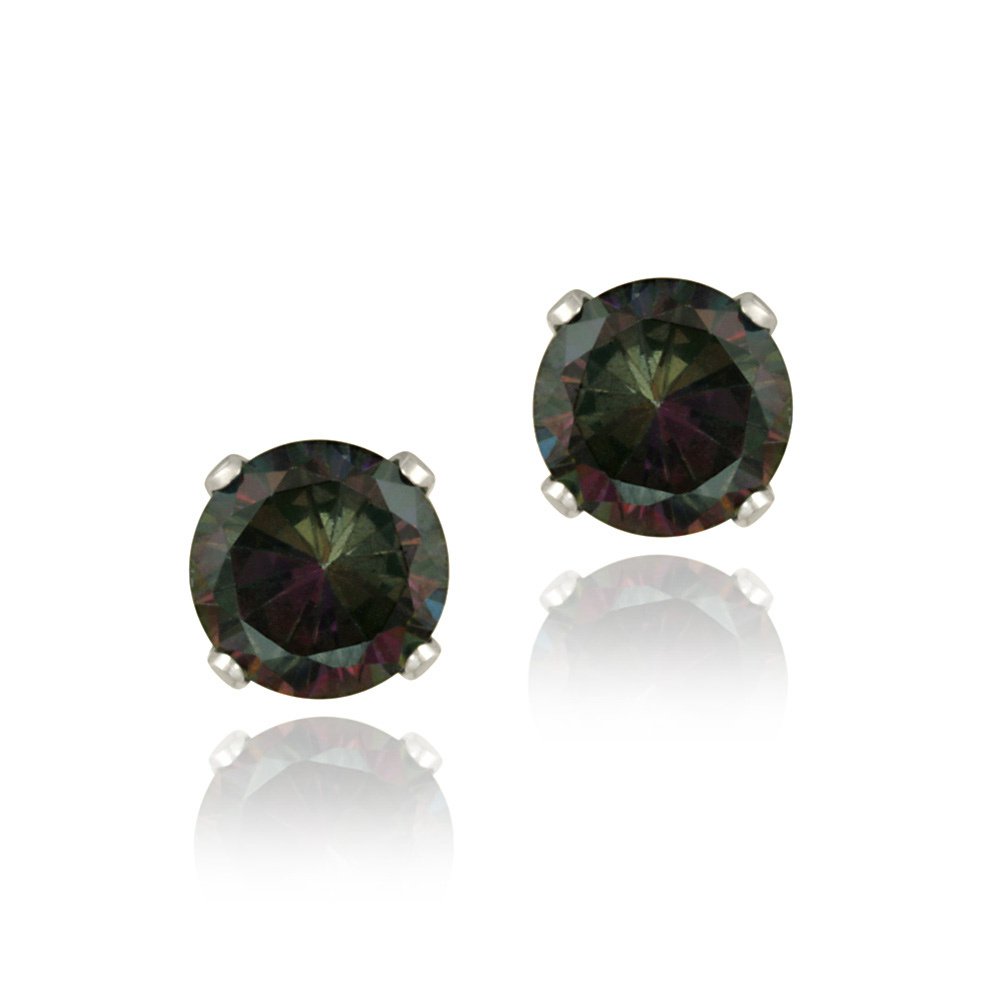 Sterling Silver Green Mystic Topaz CZ Stud Earrings, 6mm E12011GMZ