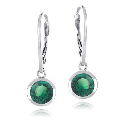 Sterling Silver Green Round Leverback Earrings Made with Swarovski Elements E13611E