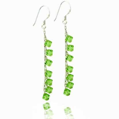 Sterling Silver Green Swarovski Elements Dangle Earrings E2979PD