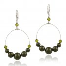Sterling Silver Green Swarovski Pearl & Crystal Dangle Wire Leverback Earrings E12254M1