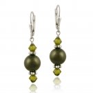 Sterling Silver Green Swarovski Pearl Elements & Crystal Dangle Leverback Earrings E12248M1