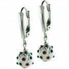 Sterling Silver Green, Red, & Blue CZ Bead Lever-Back Earrings E4722M