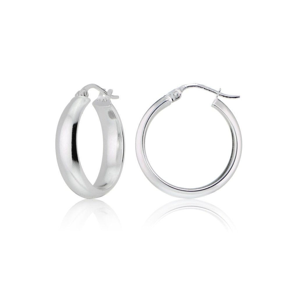 Sterling Silver Half Round Design High Polished Hoop Earrings, 20 H14654-20