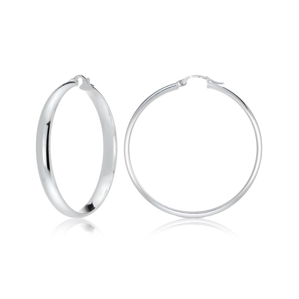 Sterling Silver Half Round Design High Polished Hoop Earrings, 30 H14654-30