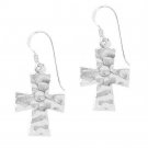 Sterling Silver Hammered Cross Dangle Earrings E10222