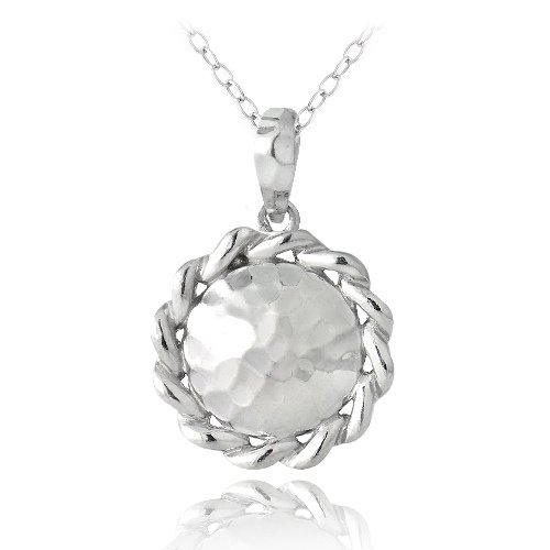 Sterling Silver Hammered Round Necklace P13487