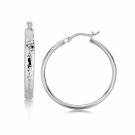 Sterling Silver Hammered Style Hoop Earrings with Rhodium Plating (30mm) Sterling Silver