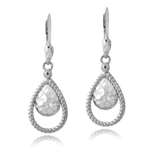 Sterling Silver Hammered Teardrop Dangle Earrings E13483