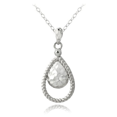 Sterling Silver Hammered Teardrop Necklace P13483